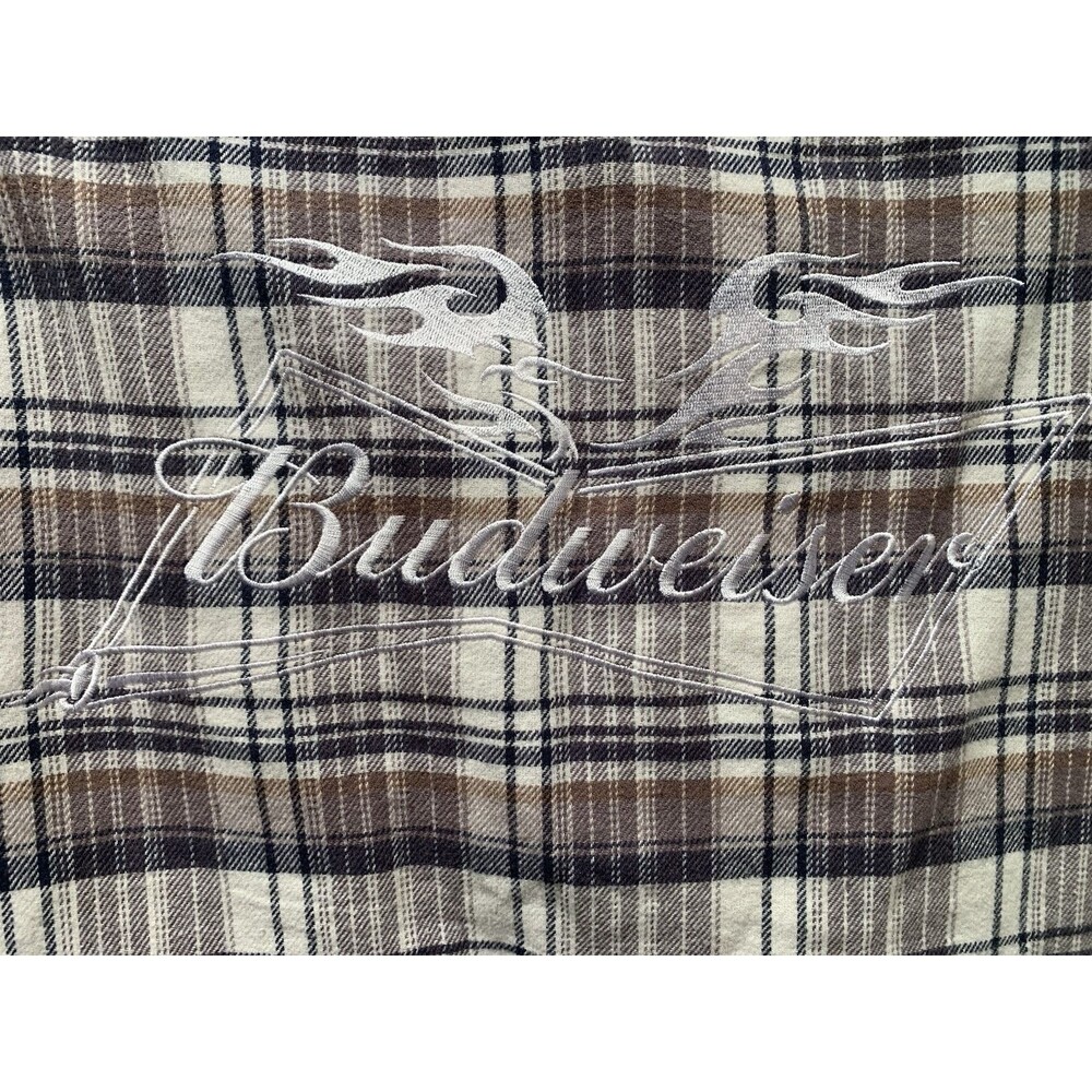 BUDWEISER Flannel Plaid Long Sleeve Shacket Embroidered Logo Pac Sun Small NEW